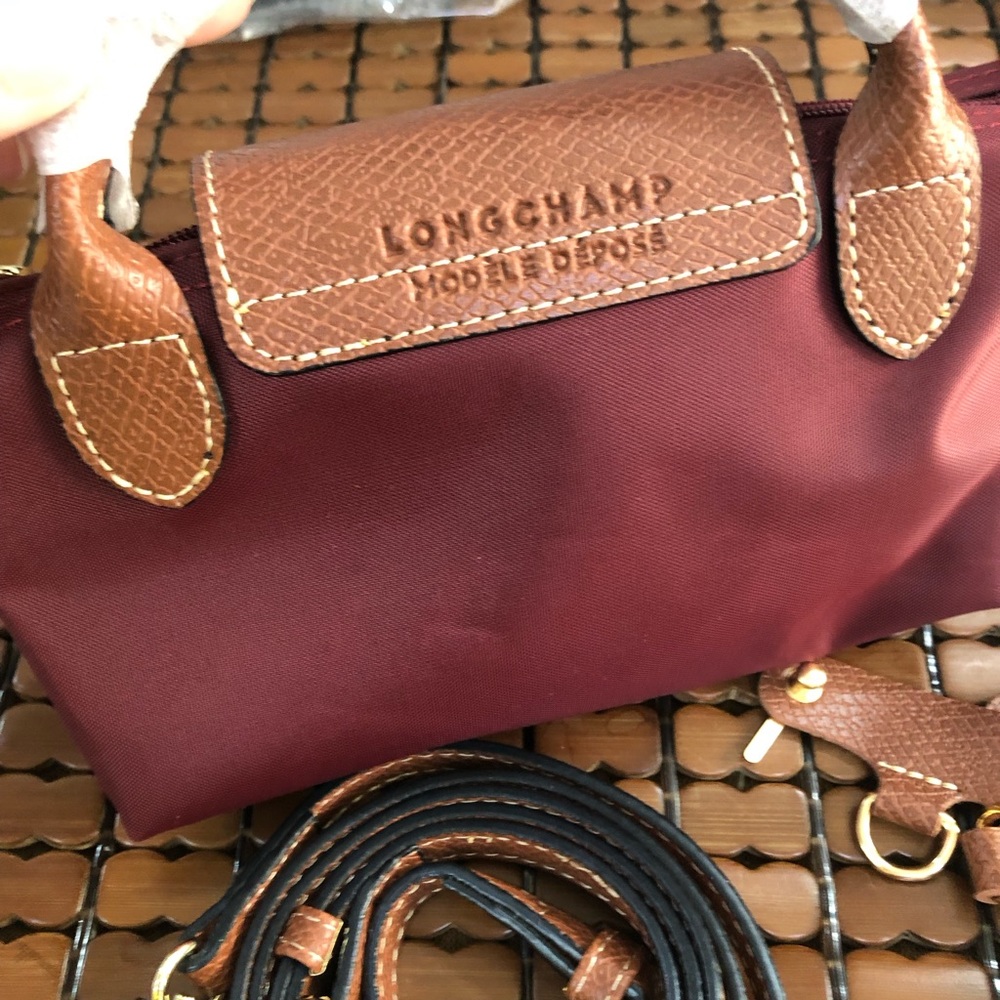 Longchamp Burgundy Crossbody with Brown Leather Flap and Gold Button - Picture 4 of 6